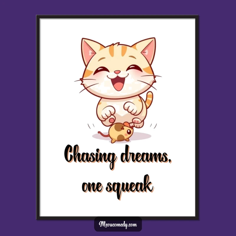 Free Printable Wall Art: Happy Cat Toy Pursuit, Funny Downloadable Art