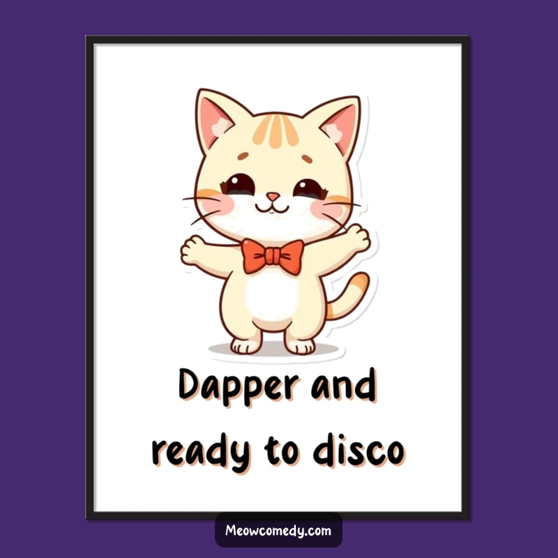 Free Printable Wall Art: Kawaii Cat Bow Tie Dance - Funny Cat Downloadable