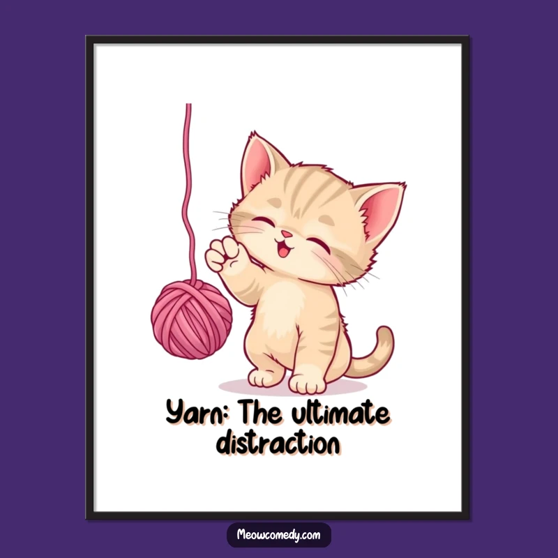 Free Printable Playful Kitten Wall Art: Yarn Fun, Cute Downloadable Decor Gift