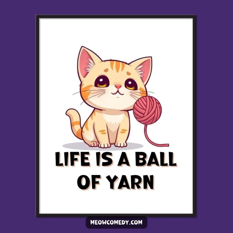 Free Printable Wall Art: Curious Cat Yarn Fascination, Funny Downloadable Art