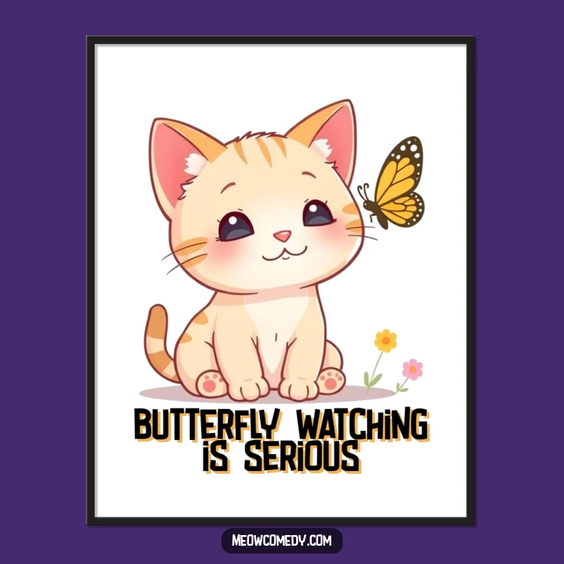 Funny Free Printable Wall Art: Cat Butterfly Art, Perked Ears Kitty Downloadable Art