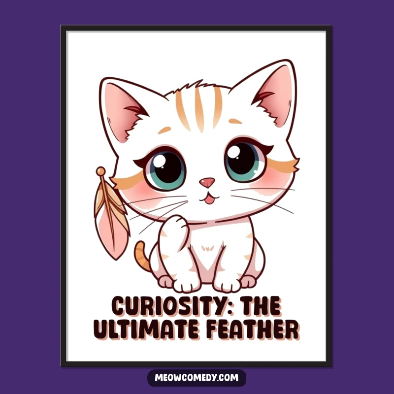Funny Free Printable Wall Art: Kawaii Cat Feather Playtime - Downloadable Art Decor