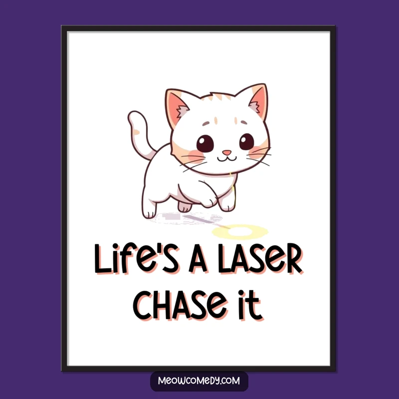 Funny Free Printable Wall Art: Kawaii Cat Laser Chase - Downloadable Art Decor