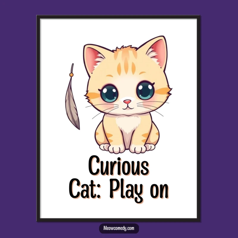 Funny Free Printable Wall Art: Kawaii Cat's Feather Play - Downloadable Decor