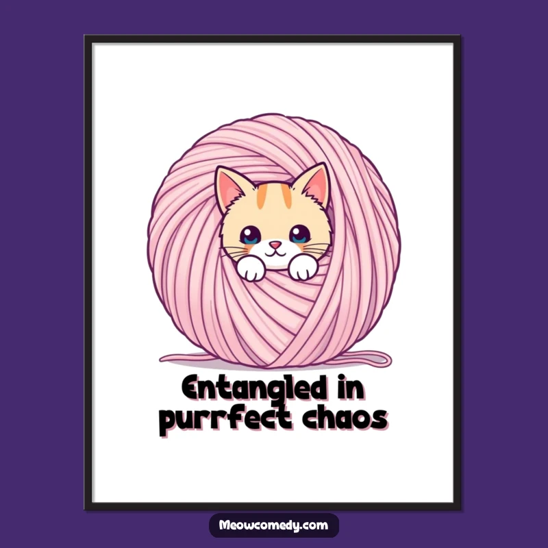 Funny Free Printable Wall Art: Kawaii Cat Yarn - Cozy Decor Downloadable Gift