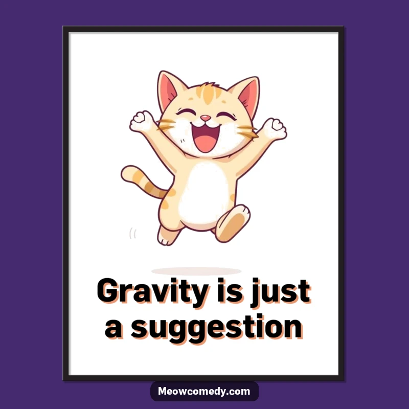 Free Printable Wall Art: Energetic Cat Leap - Funny Cat Downloadable