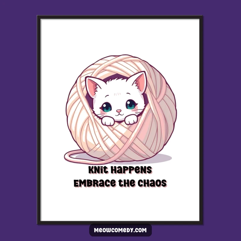 Funny Free Printable Wall Art: Kawaii Cat Yarn Nap - Downloadable Art Home Decor