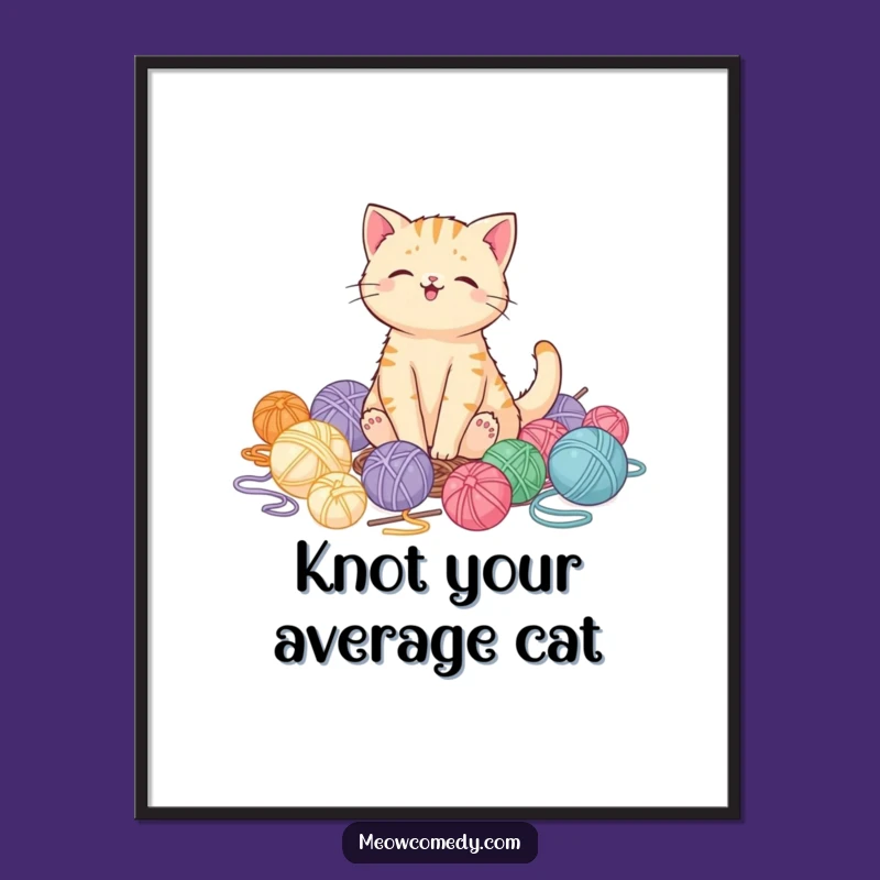 Free Printable Wall Art: Kawaii Cat Yarn Paradise - Downloadable Humor Decor