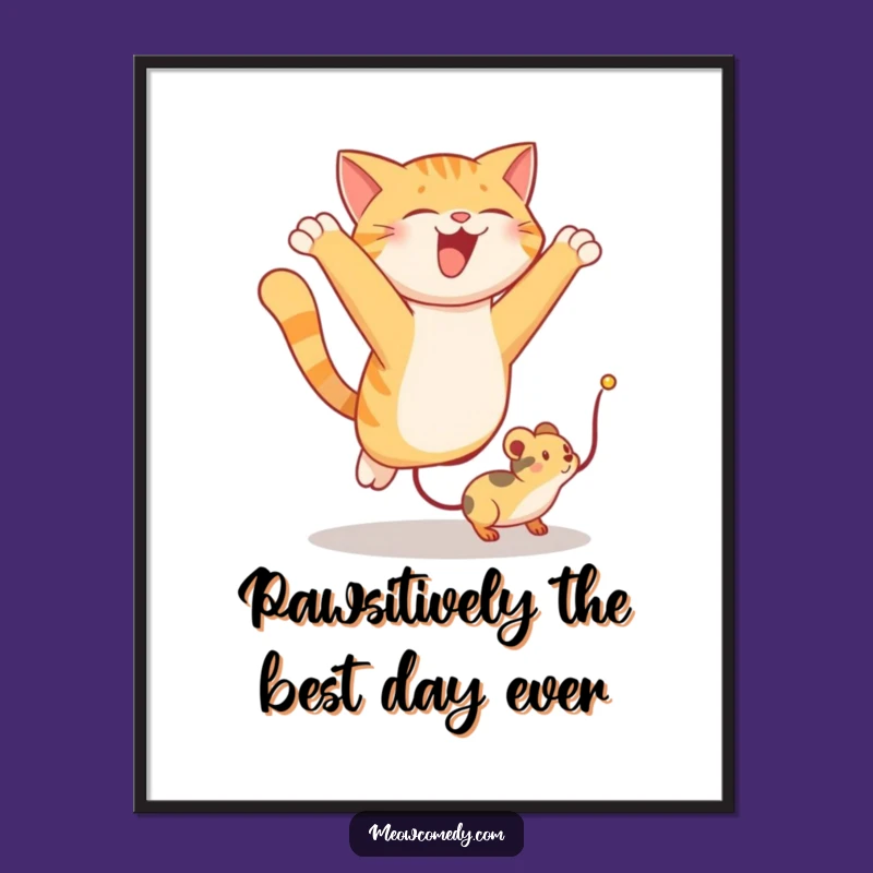 Funny Free Printable Cat Wall Art: Leaping for Toy Mouse, Humorous Downloadable Decor