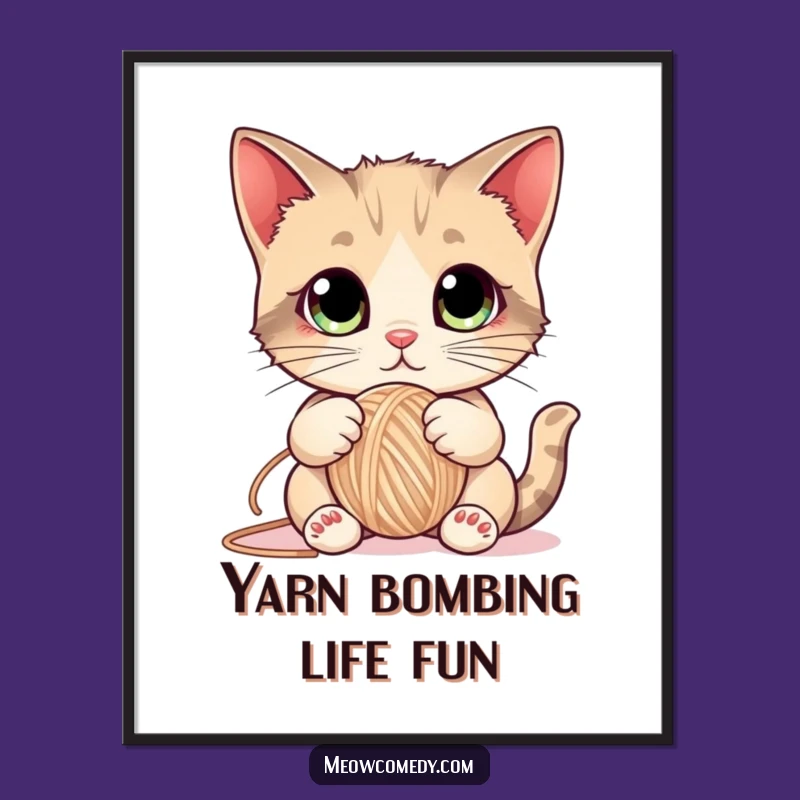 Funny Free Printable Wall Art: Cat Yarn Art, Huge Eyes Kitty Downloadable Art