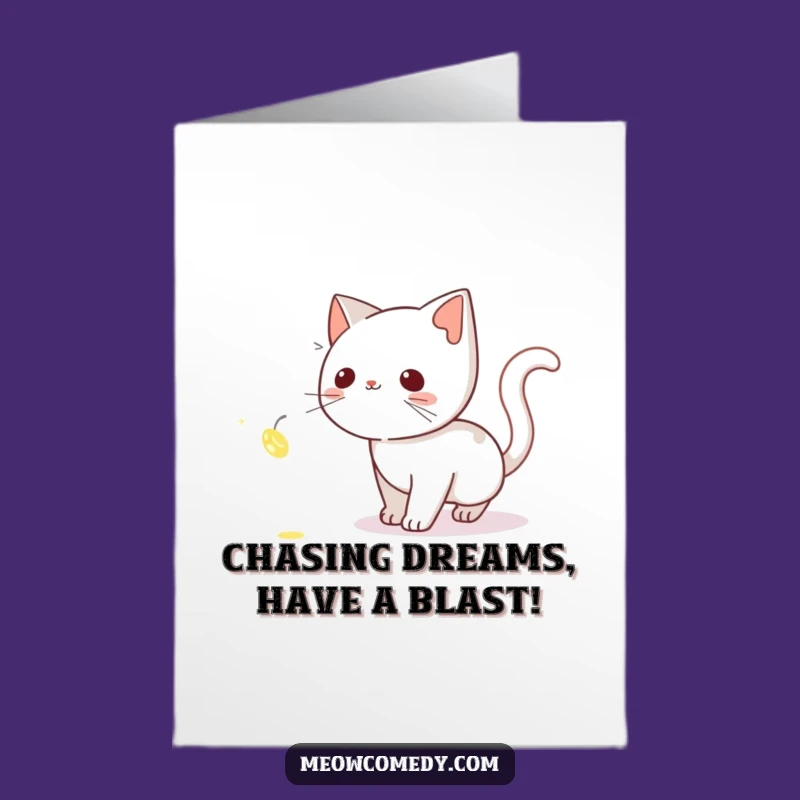 Free Printable Birthday Card: Curious Cat Chasing Firefly for a Magical Birthday