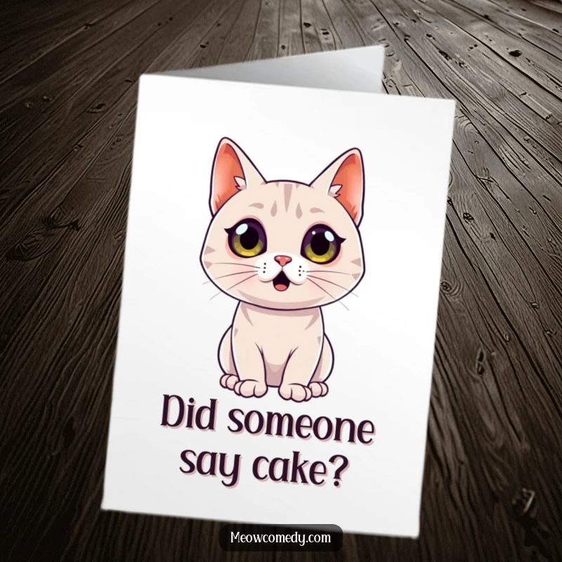 Funny free printable birthday card showing a sleek cat with a completely surprised expression and wide-open eyes.