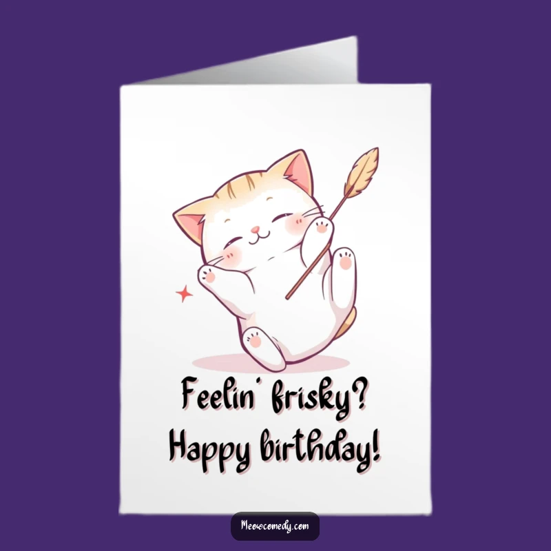 Free Printable Birthday Card: Playful Kawaii Cat Feather Fun Downloadable Gift