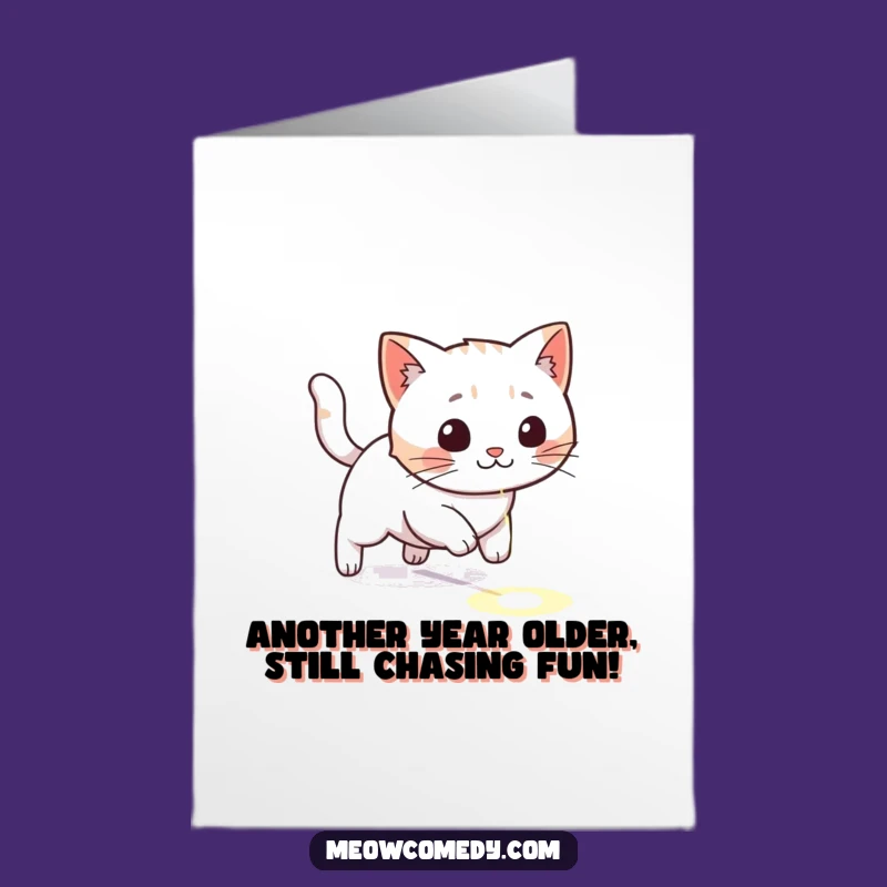 Free Printable Bday Card: Kawaii Cat Laser Chase - Funny Downloadable Gift