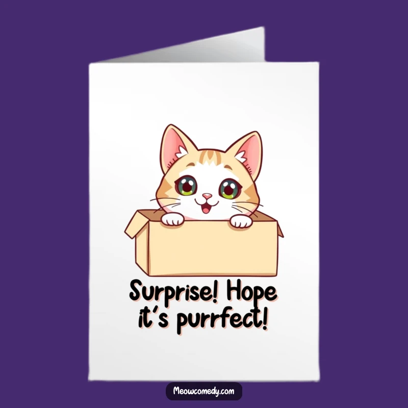 Free Printable Birthday Card: Excited Cat in Box for a Purrfectly Funny Gift