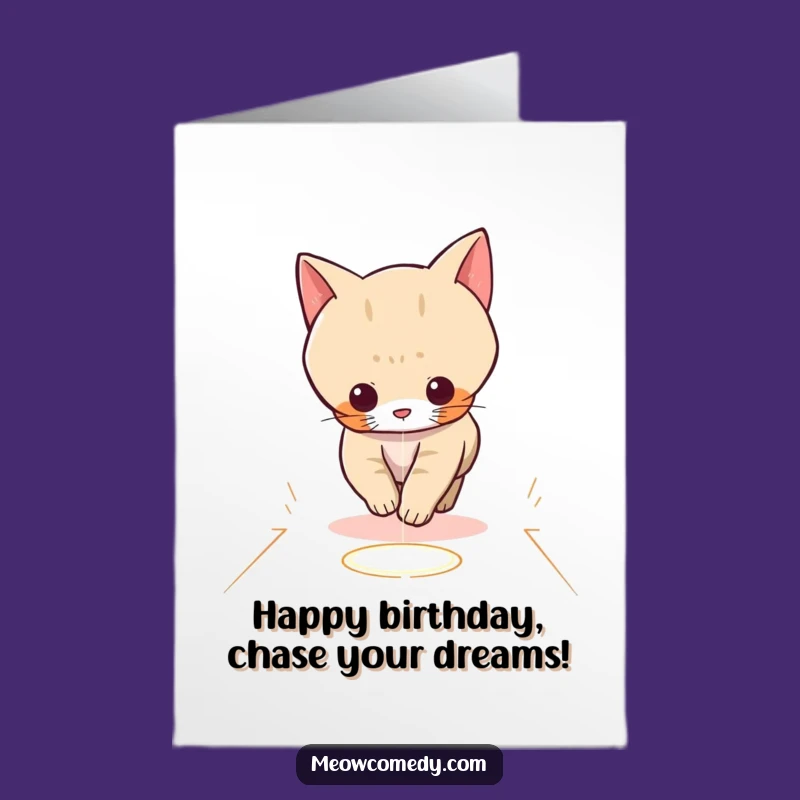 Free Printable Birthday Card: Funny Kawaii Cat Laser Chase - Playful Downloadable Gift