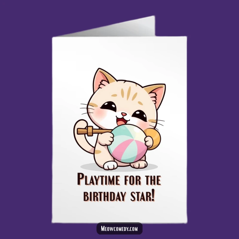 Free Printable Birthday Card: Kawaii Cat Playtime! Sweet & Funny Downloadable Gift!
