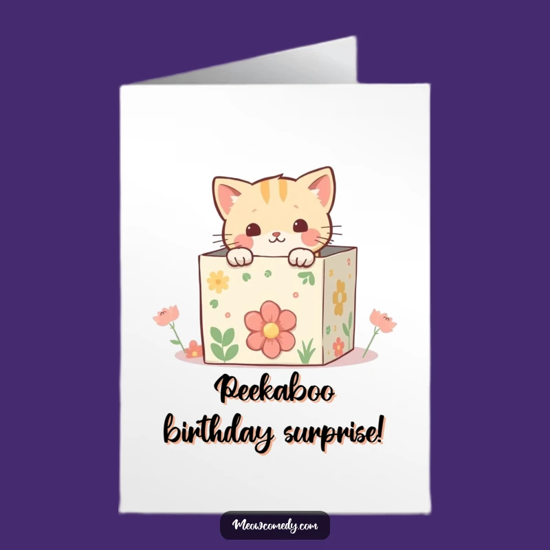 Free Printable Birthday Card: Peek-a-Boo Kawaii Cat - Whimsical Box Downloadable