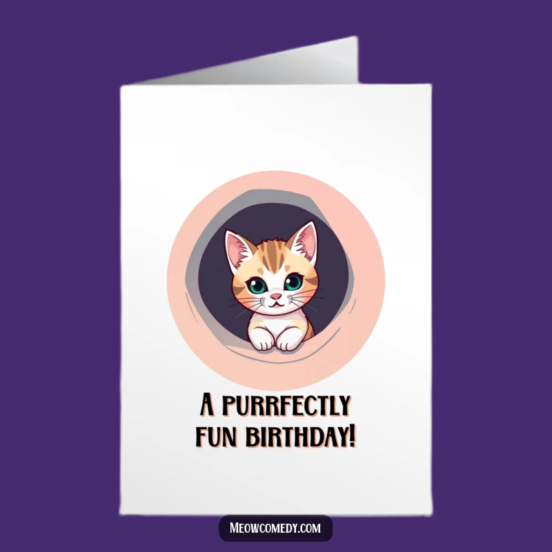 Free Printable Cat Birthday Card: Funny Peek-a-Boo Cat, Colorful Hole Gift