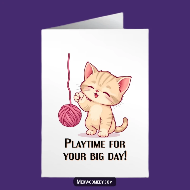 Free Printable Playful Kitten Birthday Card: Yarn Fun, Cute Downloadable Gift