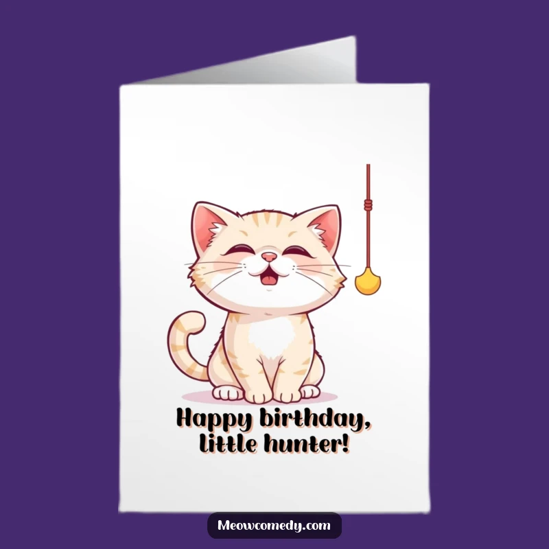 Free Printable Birthday Card: Cute Cat & String - Funny Downloadable Gift