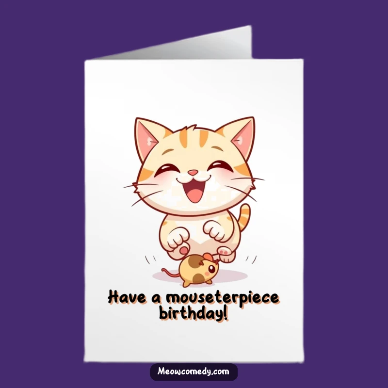 Free Printable Birthday Card: Happy Cat Toy Chase, Laugh-Out-Loud Gift