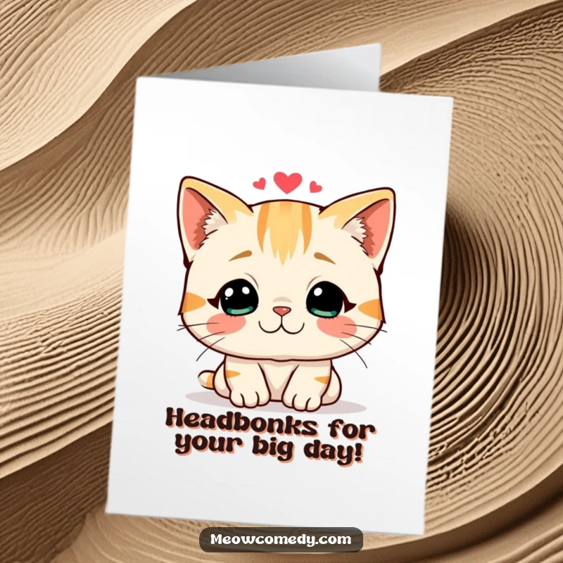Funny Free Printable Birthday Card: A friendly cat offers a gentle headbutt with love, a sweet downloadable gift.