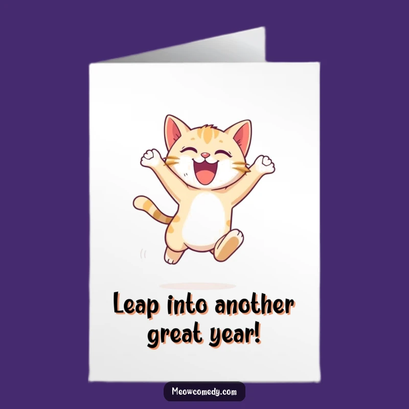 Free Printable Birthday Card: Energetic Cat Leap - Funny Cat Downloadable Gift