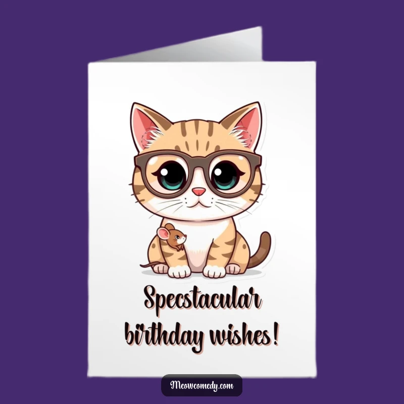 Free Printable Birthday Card: Funny Kawaii Cat Spectacle Glasses, Adorable Animal Friend Downloadable Gift