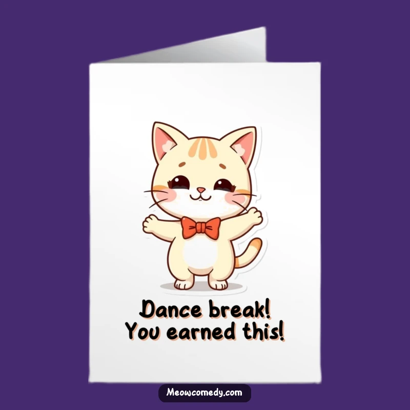 Free Printable Congrats Card: Kawaii Cat Bow Tie Dance - Funny Cat Downloadable
