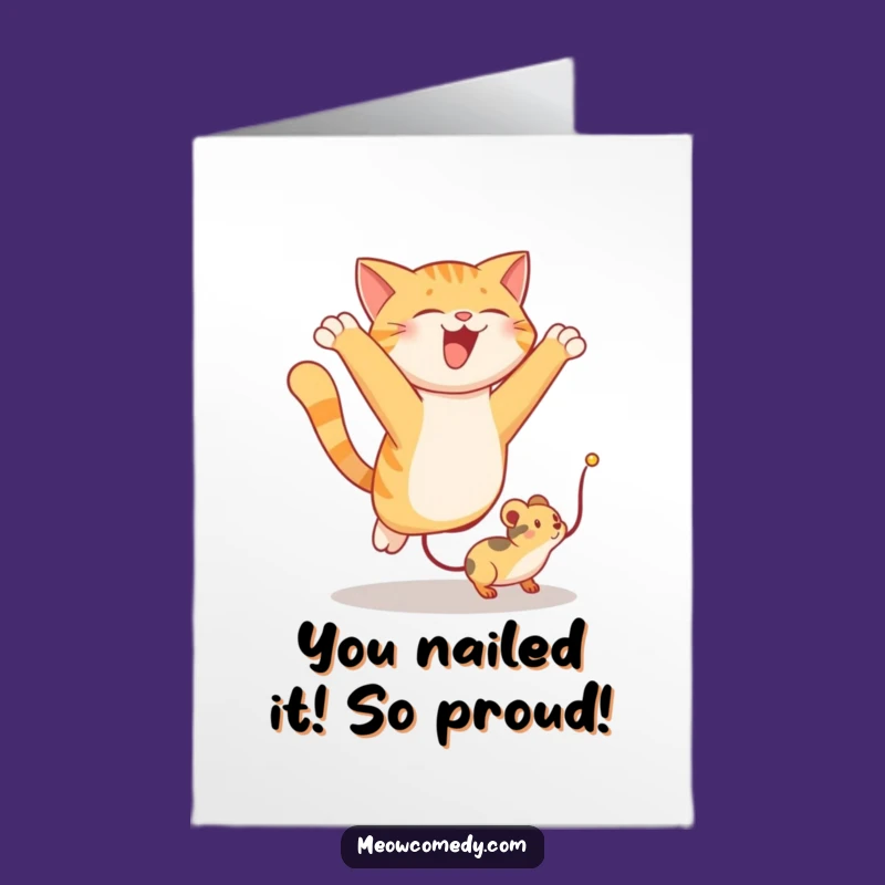 Free Printable Congrats Card: Funny Cat Pounces on Toy Mouse Awesome Downloadable Gift