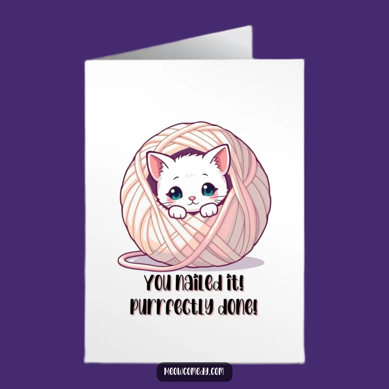 Free Printable Congrats Card: Kawaii Cat Yarn Achievement - Funny Downloadable Gift
