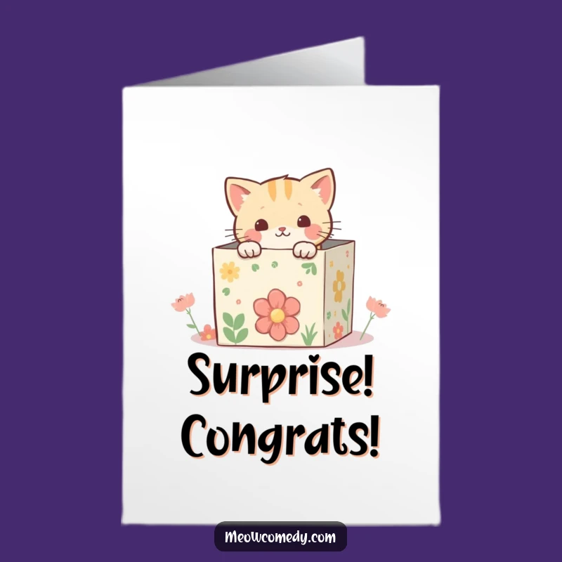 Free Printable Congrats Card: Peeking Kawaii Cat - Whimsical Box Celebration Downloadable