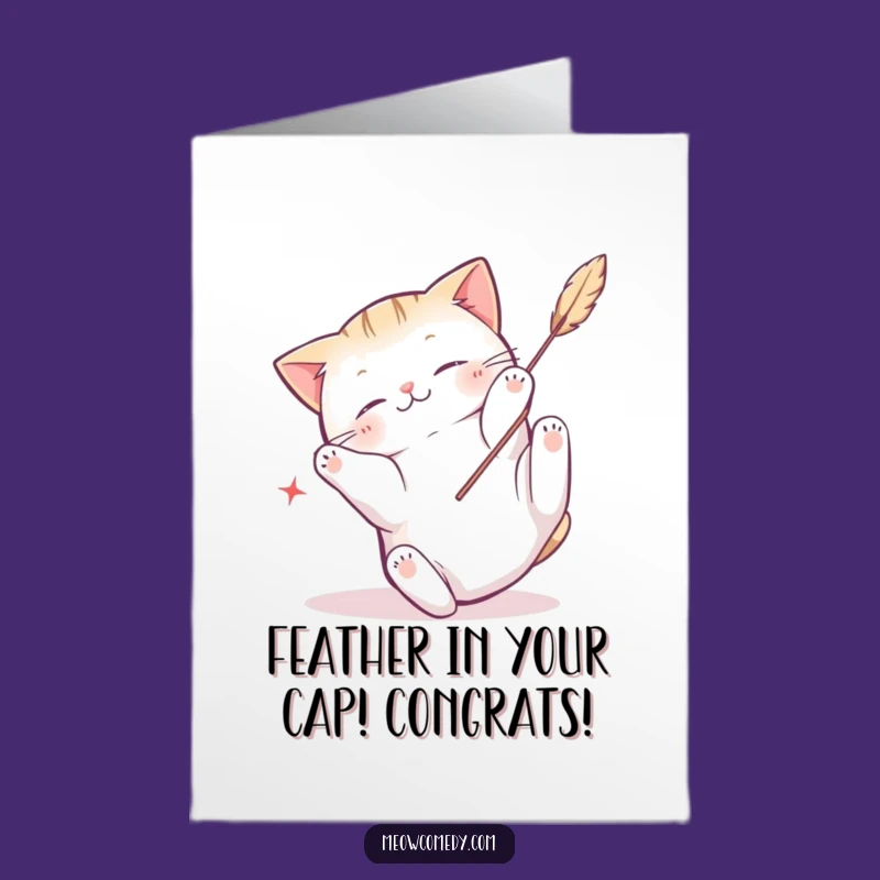 Free Printable Congrats Card: Playful Kawaii Cat Feather Chase Downloadable Gift