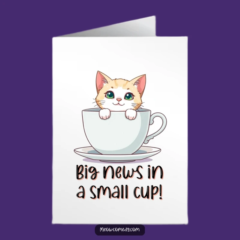 Free Printable Curious Cat Congrats Card: Teacup Peek, Funny Downloadable Gift