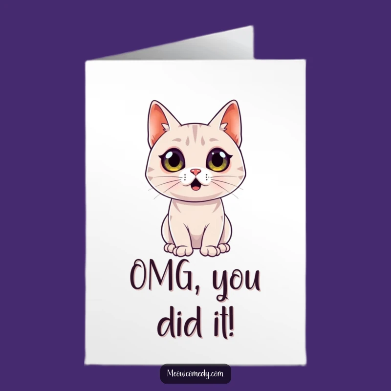 Free Printable Surprised Cat Congrats Card: Wide Eyes, Hilarious Downloadable Gift