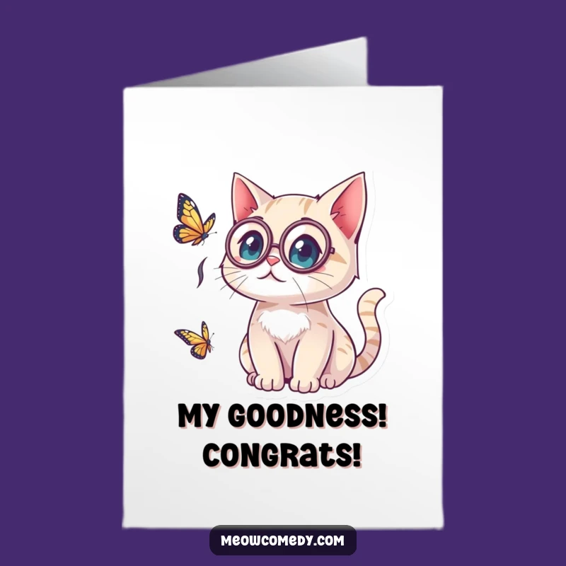 Free Printable Congrats Card: Surprised Kawaii Cat - Elegant & Funny Downloadable