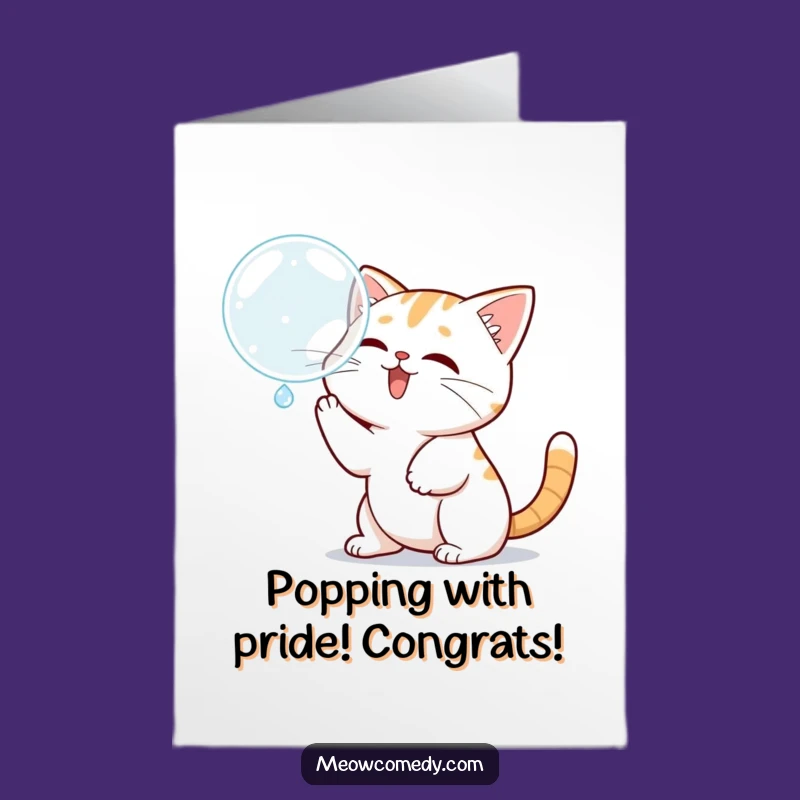 Free Printable Congrats Card: Playful Kawaii Cat Bubble Chase Downloadable Gift