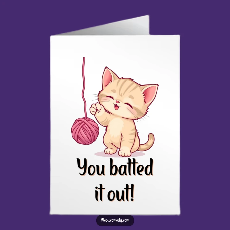 Free Printable Playful Kitten Congrats Card: Yarn Fun, Cute Downloadable Gift