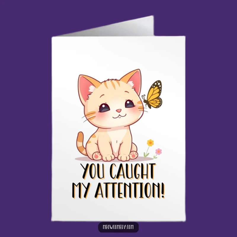 Free Printable Congrats Card: Curious Cat Butterfly, Perked Ears Cat Celebration Card