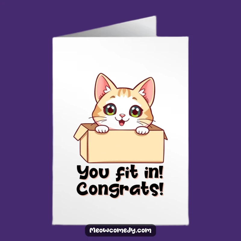Free Printable Congrats Card: Excited Cat's Box Surprise for Joyful News