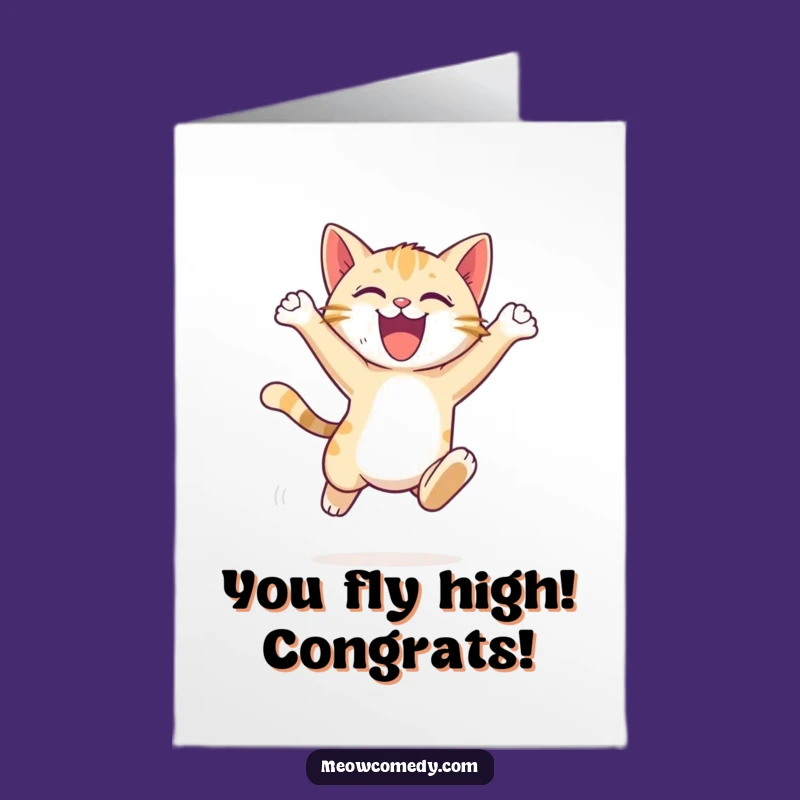 Free Printable Congrats Card: Energetic Cat Leap - Funny Cat Downloadable