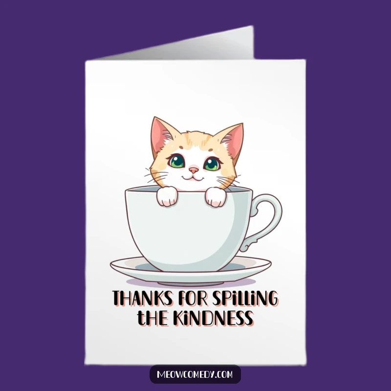 Free Printable Curious Cat Thank You Card: Teacup Peek, Funny Downloadable Gift