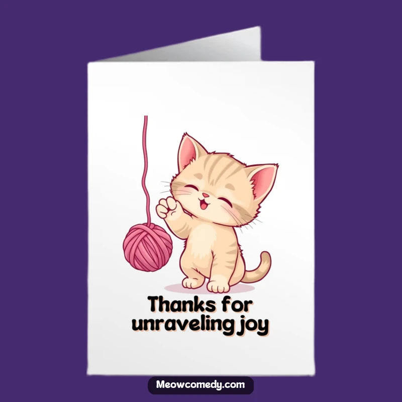 Free Printable Playful Kitten Thank You Card: Yarn Fun, Cute Downloadable Gift