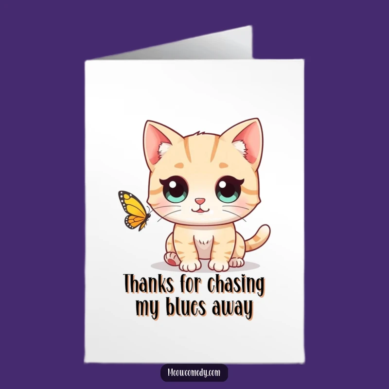 Free Printable Thank You Card: Cat Butterfly Chase - Funny Cat