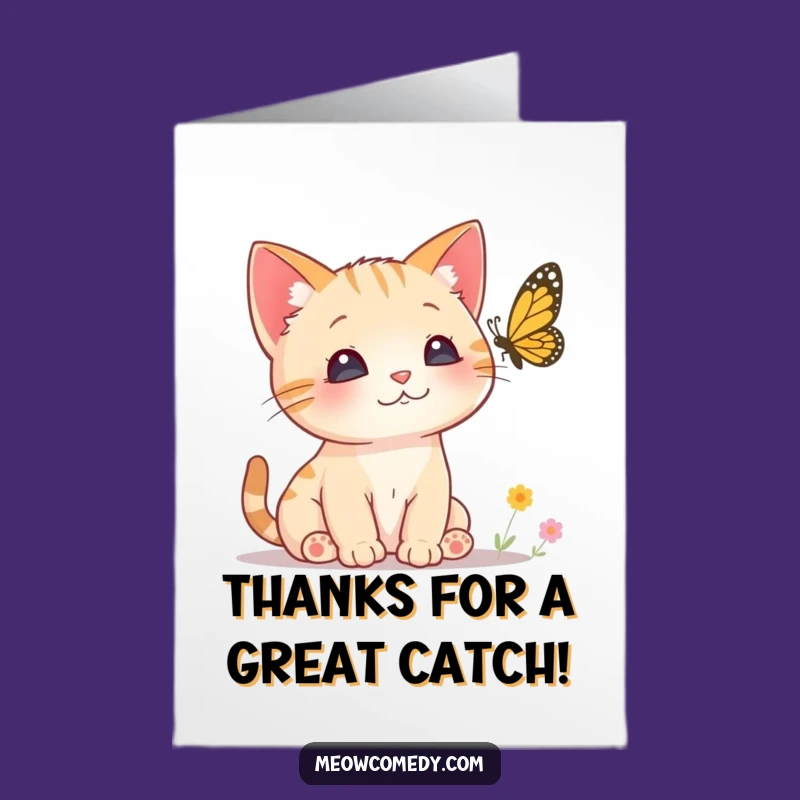 Free Printable Thank You Card: Curious Cat Butterfly, Perked Ears Cat Appreciation Card