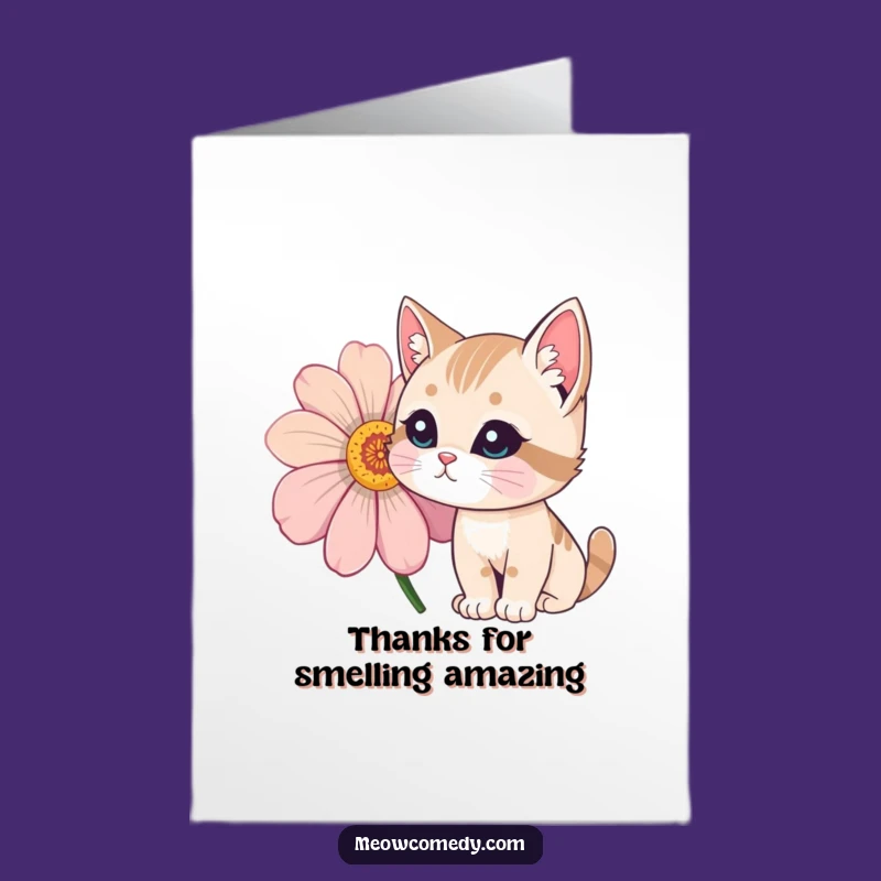 Free Printable Thank You Card: Curious Cat & Flower - Sweet Downloadable Gift!