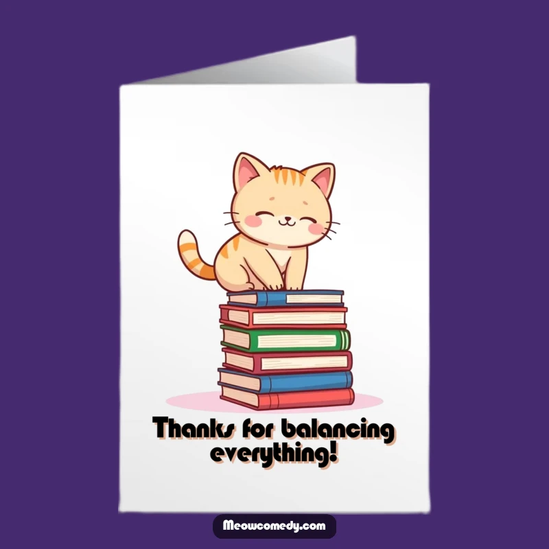 Free Printable Thank You Card: Funny Cat's Balancing Thanks - Downloadable Gift