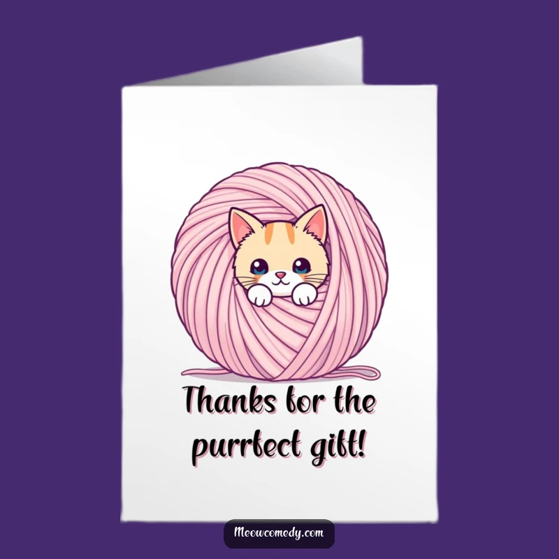 Free Printable Thank You Card: Funny Kawaii Cat Yarn - Sweet Downloadable Gift