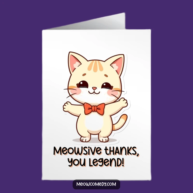 Free Printable Thank You Card: Kawaii Cat Bow Tie Dance - Funny Cat